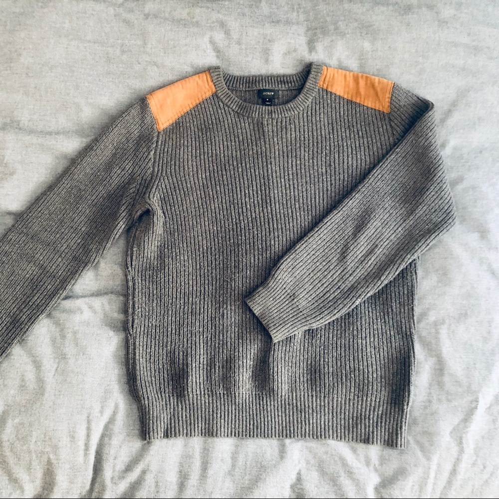J. Crew Sweater - Crew Neck with Leather Shoulder Patch Small